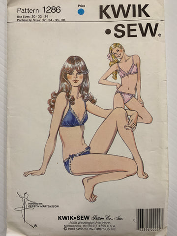 TEEN BRA AND PANTIES: Kwik Sew 1983 size 30"-34" bust uncut *1286