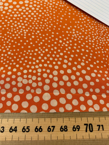 3m LEFT: Oh my! Vintage Fabric 1960s Op Art Orange Dots Slinky Rayon