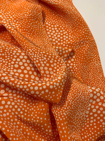 3m LEFT: Oh my! Vintage Fabric 1960s Op Art Orange Dots Slinky Rayon