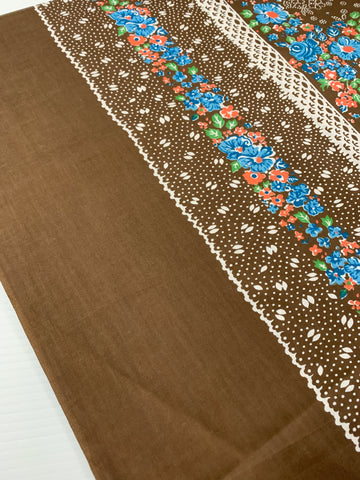 LAST 1/2m: Vintage Fabric Boho 1970s Chocolate Cotton Border Print