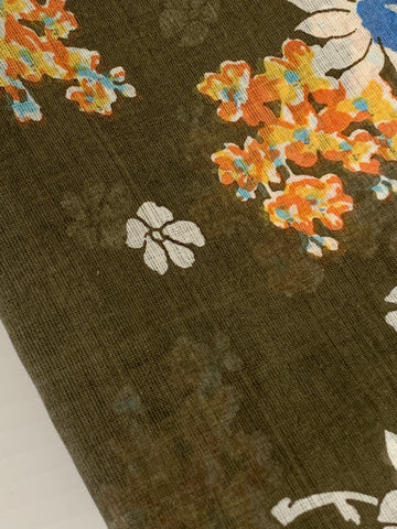 4.5 LEFT: Vintage Fabric 1960s Chocolate Brown Light Weight Cotton w/ Floral