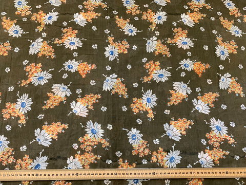 4.5 LEFT: Vintage Fabric 1960s Chocolate Brown Light Weight Cotton w/ Floral