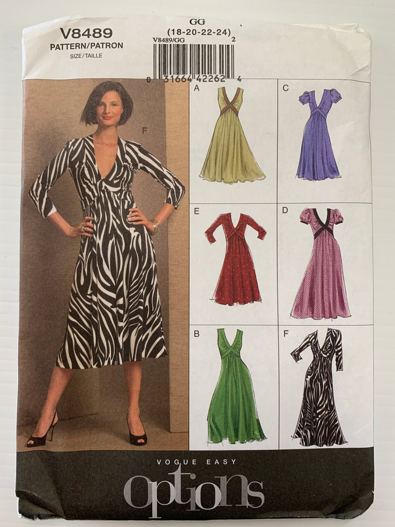 DRESS: Vogue Easy Options 2008 sizes 18-20-22-24 uncut *V8489