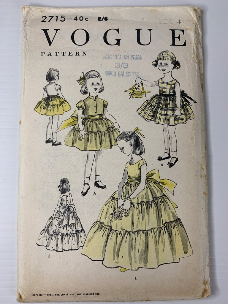 ONE-PIECE DRESS & BOLERO: Vogue 1954 size 4 girls sewing pattern *2715