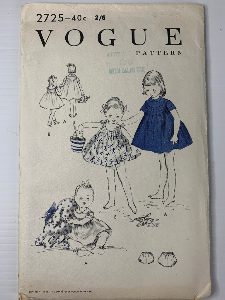 ONE-PIECE DRESS OR SUN DRESS & PANTIES: Vogue 1955 size 3 *2725