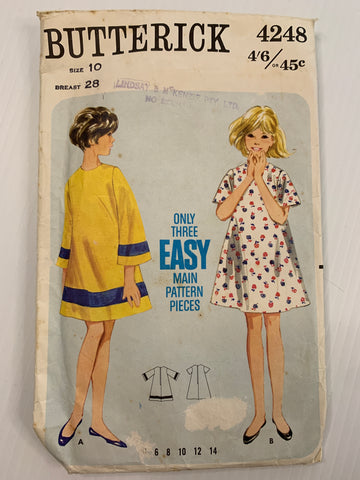 A-LINE ONE PIECE DRESS: 1960s girls 10 bust 28" *4248