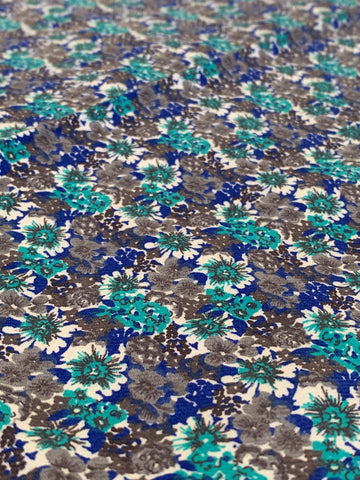 LAST 1/2m: Vintage Fabric 1970s 80s Bright Floral Brushed Cotton Twill