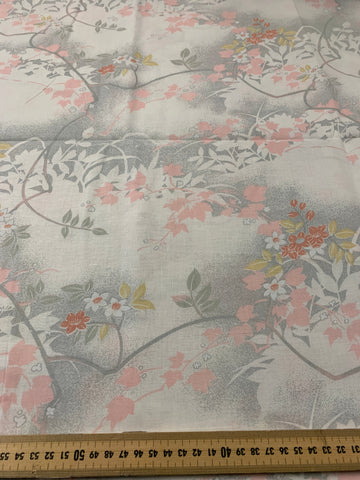 LAST 1/2m: Vintage Fabric 1980s Cotton Sheeting w/ Pastel & Grey Landscape