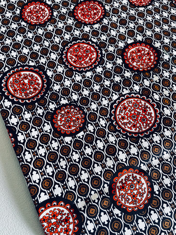 LAST 1/2m: Vintage Fabric Cotton Twill w/ Retro Red & Brown Medallions