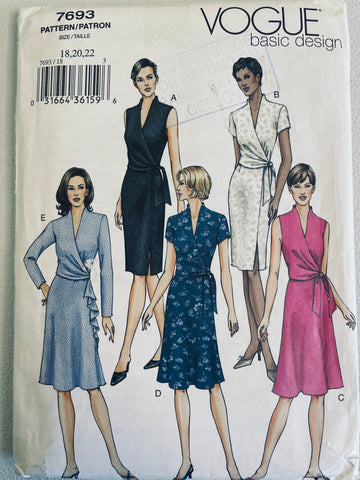 MOCK WRAP DRESS 5 WAYS: Vogue Basic Design 2003 size 18-20-22  FF *7693
