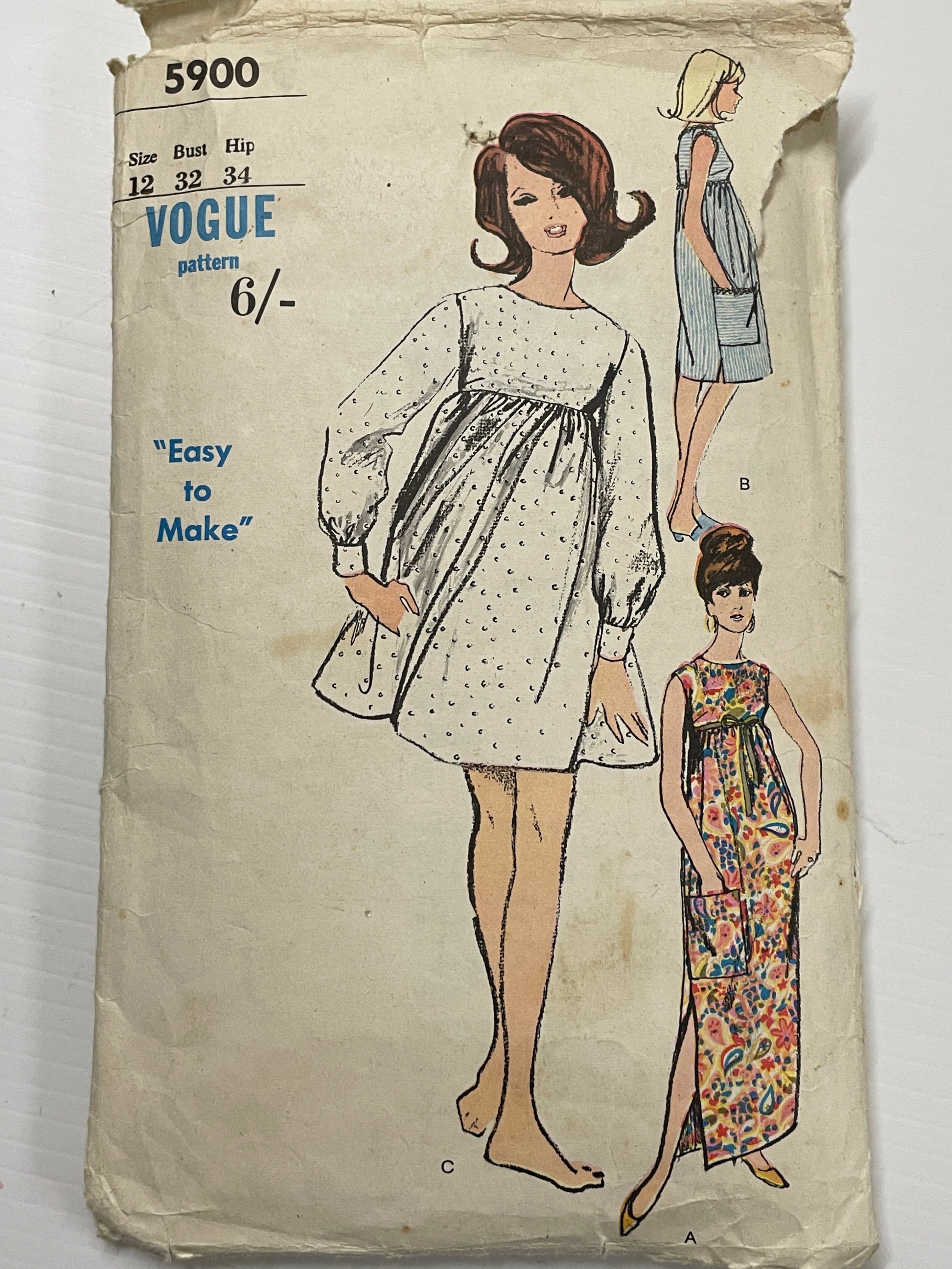 STUNNING BABY DOLL EMPIRE WAIST DRESS: Vogue 1963 size 12 *5900 Retro Age Vintage Fabrics STUNNING BABY DOLL EMPIRE WAIST DRESS: Vogue 1963 size 12 *5900 Retro Age Vintage Fabrics