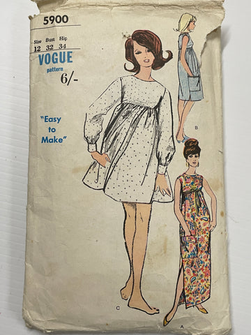 STUNNING BABY DOLL EMPIRE WAIST DRESS: Vogue 1963 size 12 *5900