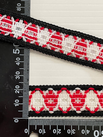 4m LEFT: Vintage 1970s mod woven trim braid cotton blend red white black