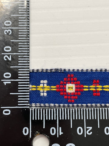 7.5m LEFT: Vintage Cotton Trim 1970s Woven Braid Shapes on Navy Blue 15mm Wide