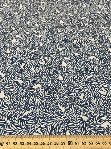 1m LEFT: Modern Fabric Cotton Japanese Lawn Pale Blue on Blue 'Forest Friends'