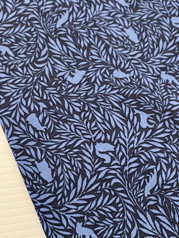 1m LEFT: Modern Fabric Cotton Japanese Lawn Blue on Blue 'Forest Friends'
