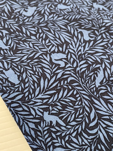 1m LEFT: Modern Fabric Cotton Japanese Lawn Blue on Blue 'Forest Friends'