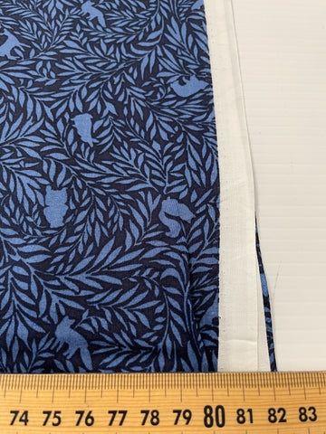 1m LEFT: Modern Fabric Cotton Japanese Lawn Blue on Blue 'Forest Friends'