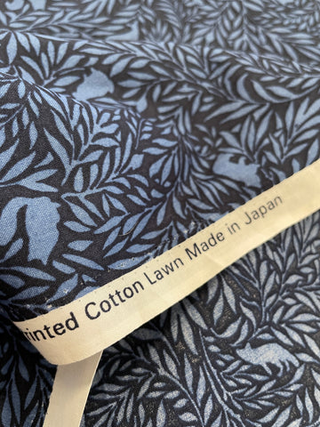 1m LEFT: Modern Fabric Cotton Japanese Lawn Blue on Blue 'Forest Friends'