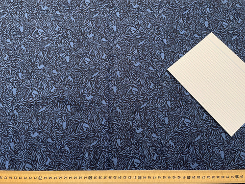 1m LEFT: Modern Fabric Cotton Japanese Lawn Blue on Blue 'Forest Friends'