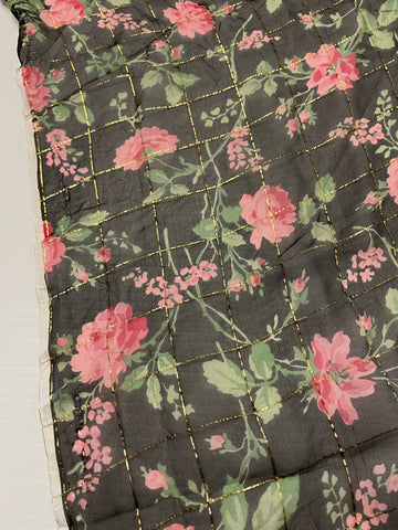 Vintage Fabric 1980s Divine Sheer Silk Blend w/ Gold Lurex Floral on Black 110cm Wide