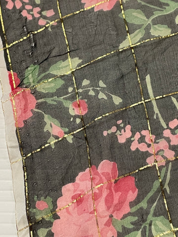 Vintage Fabric 1980s Divine Sheer Silk Blend w/ Gold Lurex Floral on Black 110cm Wide