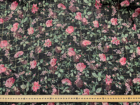 5m LEFT: Vintage Fabric 1980s  Divine Sheer Silk Blend w/ Gold Lurex