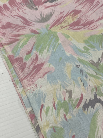 1m LEFT: Vintage Fabric 1980s Cotton Sheeting w/ Painterly Pastel Floral