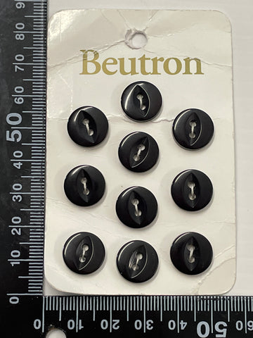 ONE SET ONLY: Modern Beutron buttons black eye 2-hole 13mm x 10