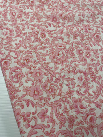 LAST 1/2m: Vintage Fabric 1980s Pink Ornate Floral Dri-Glo Sheeting