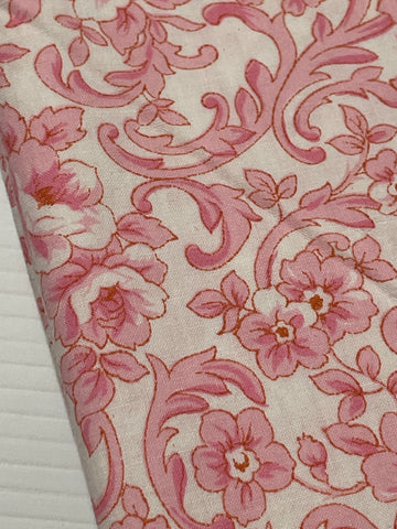 1m LEFT: Vintage Fabric 1980s Pink Ornate Floral Dri-Glo Sheeting