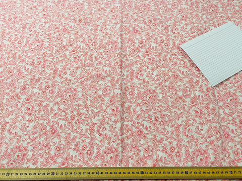 LAST 1/2m: Vintage Fabric 1980s Pink Ornate Floral Dri-Glo Sheeting