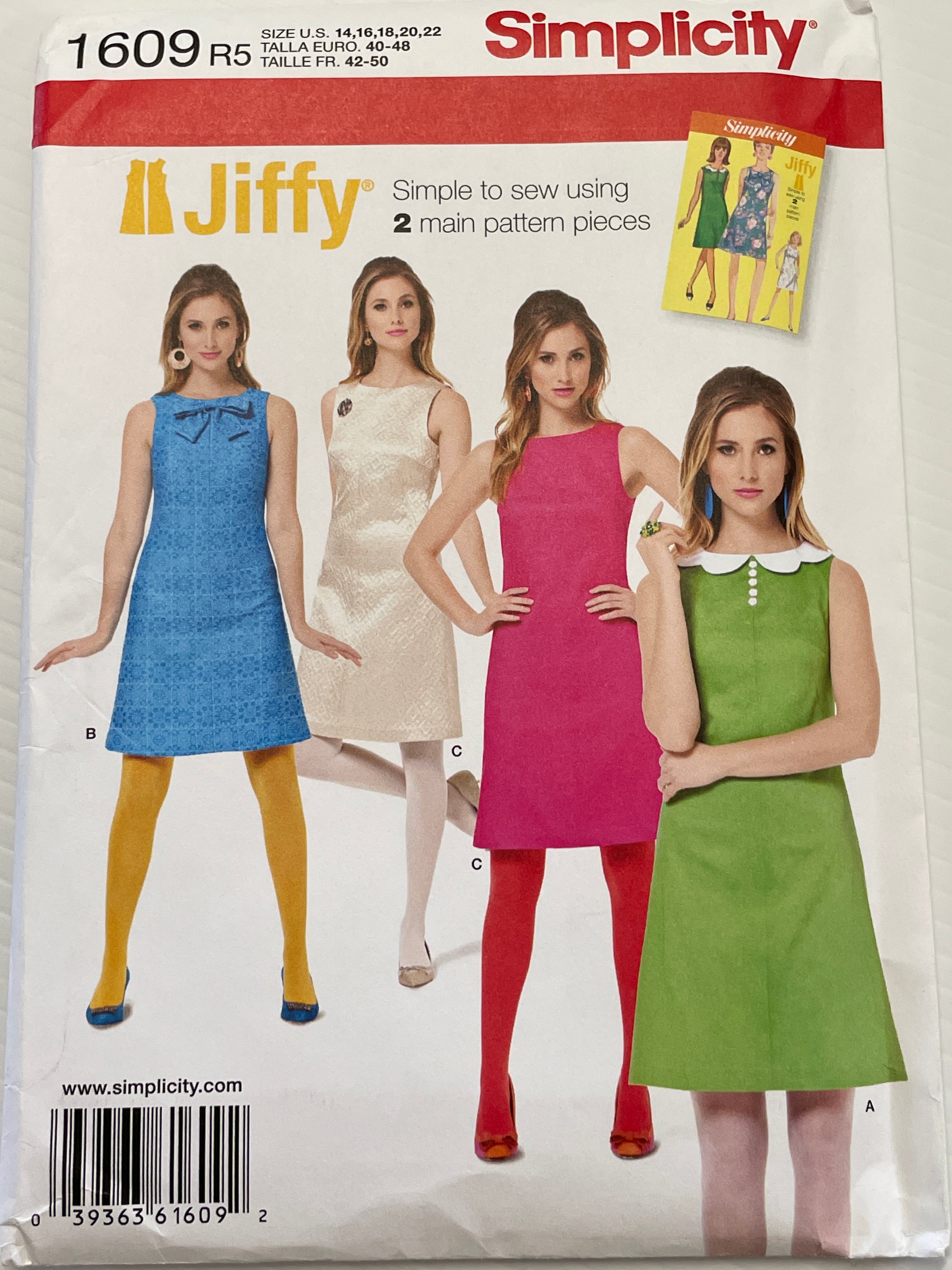 MOD DRESS: Simplicity Jiffy 2013 factory folded sizes 14-22 *1609 Retro Age Vintage Fabrics MOD DRESS: Simplicity Jiffy 2013 factory folded sizes 14-22 *1609 Retro Age Vintage Fabrics