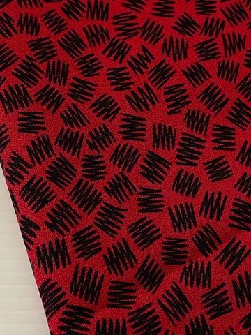 2m LEFT: The 1980s Are Calling! Deep Red w/ Black Squiggle Rayon Blend Crepe