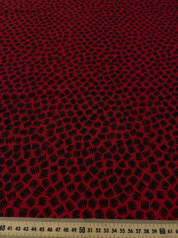 2m LEFT: The 1980s Are Calling! Deep Red w/ Black Squiggle Rayon Blend Crepe