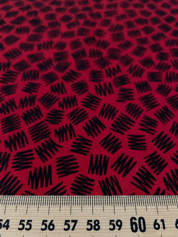 2m LEFT: The 1980s Are Calling! Deep Red w/ Black Squiggle Rayon Blend Crepe