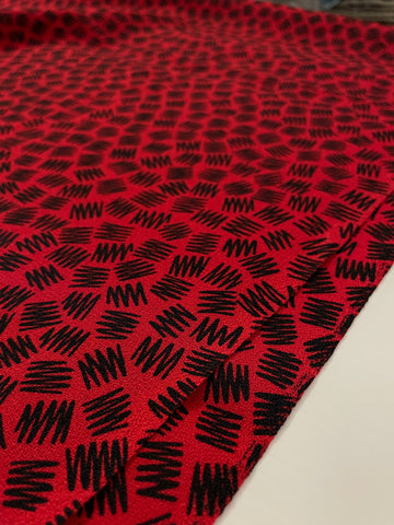 2m LEFT: The 1980s Are Calling! Deep Red w/ Black Squiggle Rayon Blend Crepe