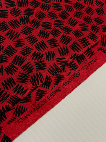 2m LEFT: The 1980s Are Calling! Deep Red w/ Black Squiggle Rayon Blend Crepe