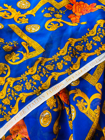 1.5m LEFT: Vintage Fabric 1980s Light Sheer Silk Blend Versace Style Italian