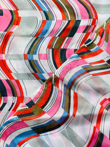 2.5m LEFT: Vintage Fabric 1970s 80s Sheer Polyester w/ Mod Abstract Waves
