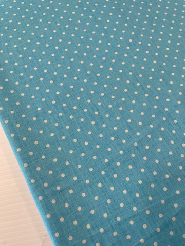 1m LEFT: Vintage Fabric 1970s Light Weight Cotton w/ Sky Blue Base & White Spots