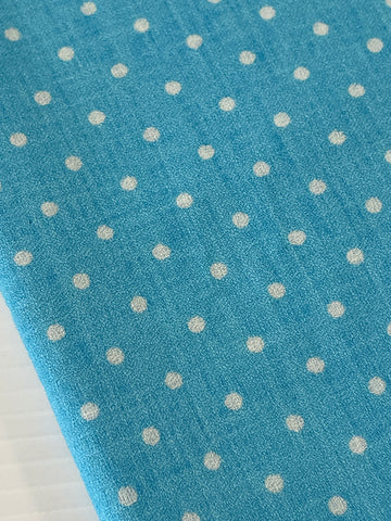 LAST 1/2m: Vintage Fabric 1970s Light Weight Cotton w/ Sky Blue Base & White Spots