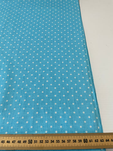 LAST 1/2m: Vintage Fabric 1970s Light Weight Cotton w/ Sky Blue Base & White Spots