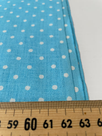 1m LEFT: Vintage Fabric 1970s Light Weight Cotton w/ Sky Blue Base & White Spots