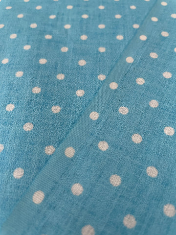 LAST 1/2m: Vintage Fabric 1970s Light Weight Cotton w/ Sky Blue Base & White Spots