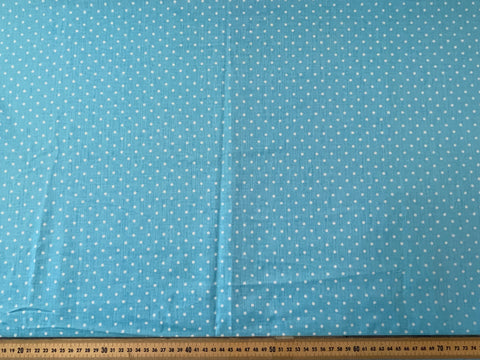 1m LEFT: Vintage Fabric 1970s Light Weight Cotton w/ Sky Blue Base & White Spots
