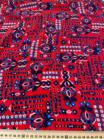 2.5m LEFT: Vintage Fabric 70s 80s Light Weight Cold Synthetic w/ Bold Colourway