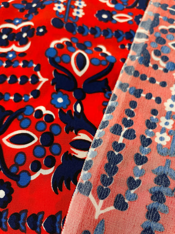 2.5m LEFT: Vintage Fabric 70s 80s Light Weight Cold Synthetic w/ Bold Colourway