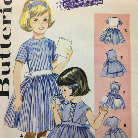 DRESS: Butterick sz 8 girls buttoned dress full skirt 1960s *3057