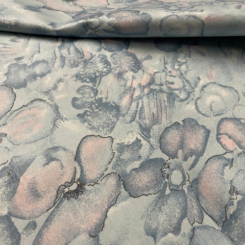 5m LEFT: Vintage Fabric 1980s Cotton Chintz Drapery w Watercolour Style Blue Flowers